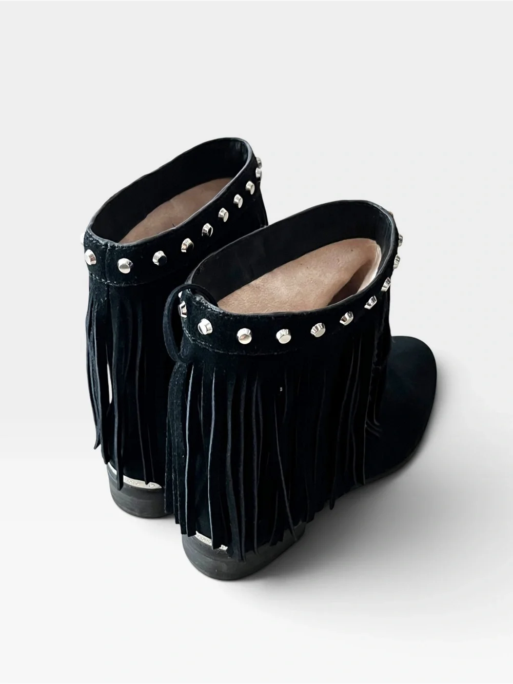 MICHAEL Michael Kors black leather fringed studded boots country